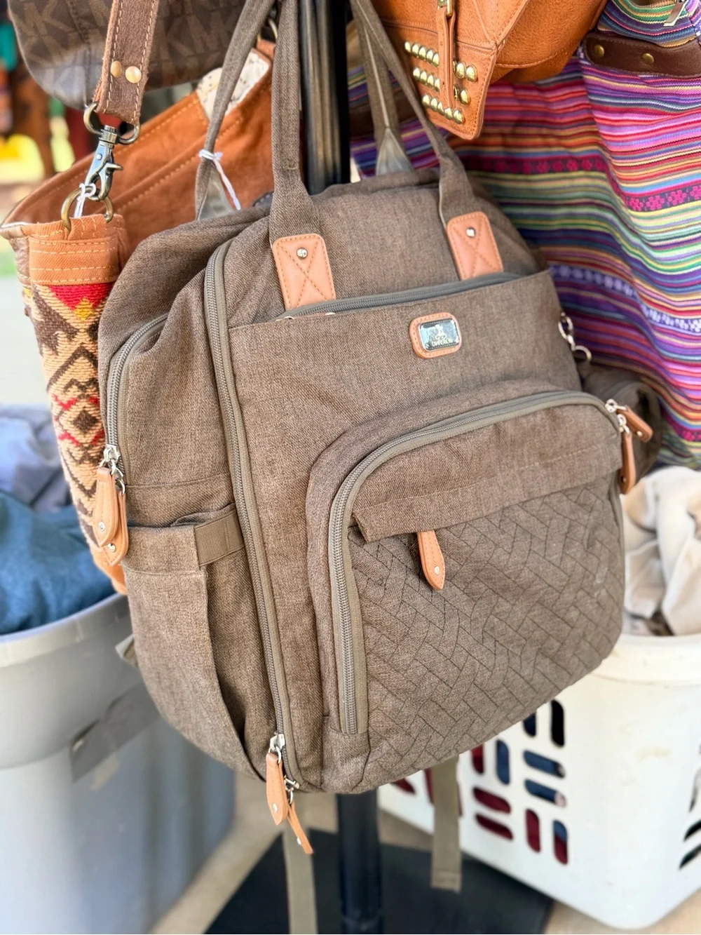 Olive green backpack or diaper bag